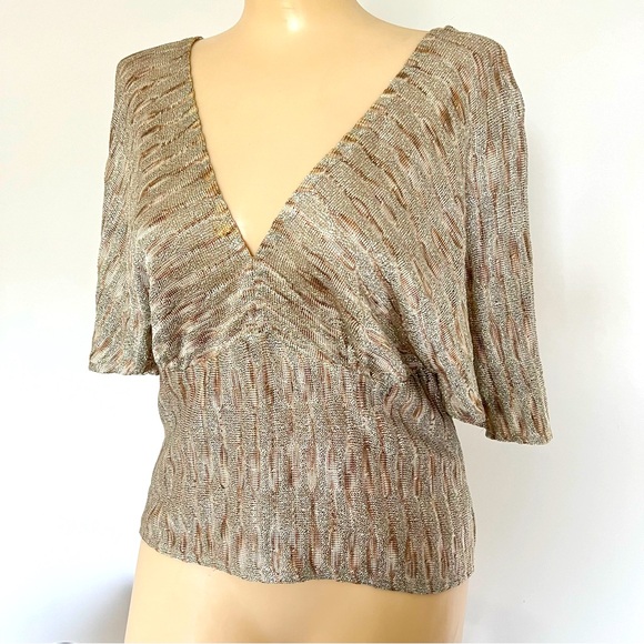 St John Couture Gold Gilded Knit Metallic Sparkle Top Size 14 - Picture 13 of 17